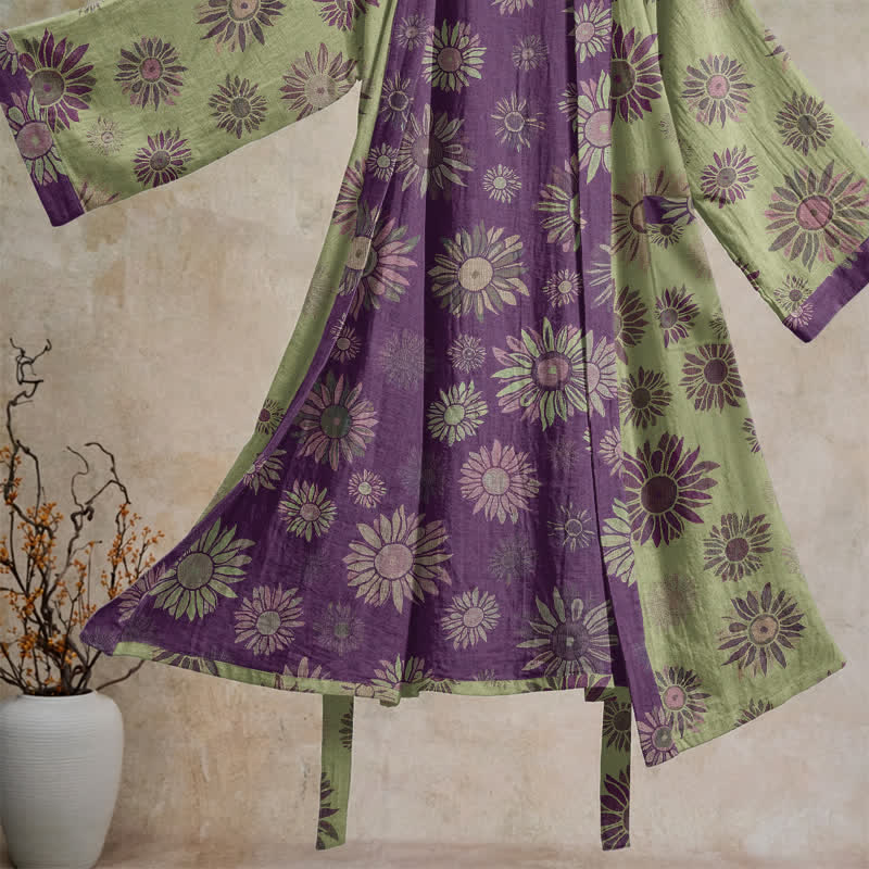 Ownkoti Vintage Sunflower Cotton Gauze Kimono Robe - image 8