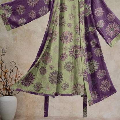 Ownkoti Vintage Sunflower Cotton Gauze Kimono Robe - image 3