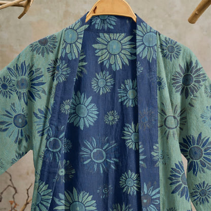Ownkoti Vintage Sunflower Cotton Gauze Kimono Robe - image 17