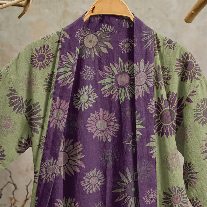 Ownkoti Vintage Sunflower Cotton Gauze Kimono Robe - image 7