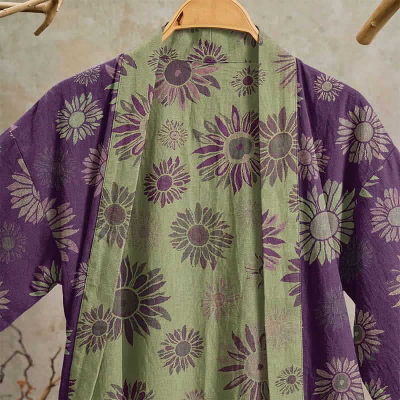 Ownkoti Vintage Sunflower Cotton Gauze Kimono Robe - image 2