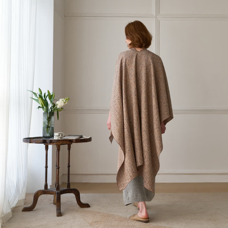 Ownkoti Solid Color Grid Weave Poncho Shawl Wrap - image 11