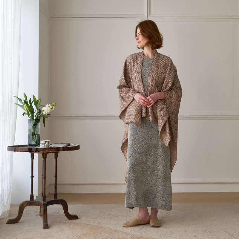 Ownkoti Solid Color Grid Weave Poncho Shawl Wrap - image 8