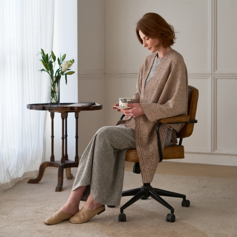 Ownkoti Solid Color Grid Weave Poncho Shawl Wrap - Brown - 51" x 63" - image 6