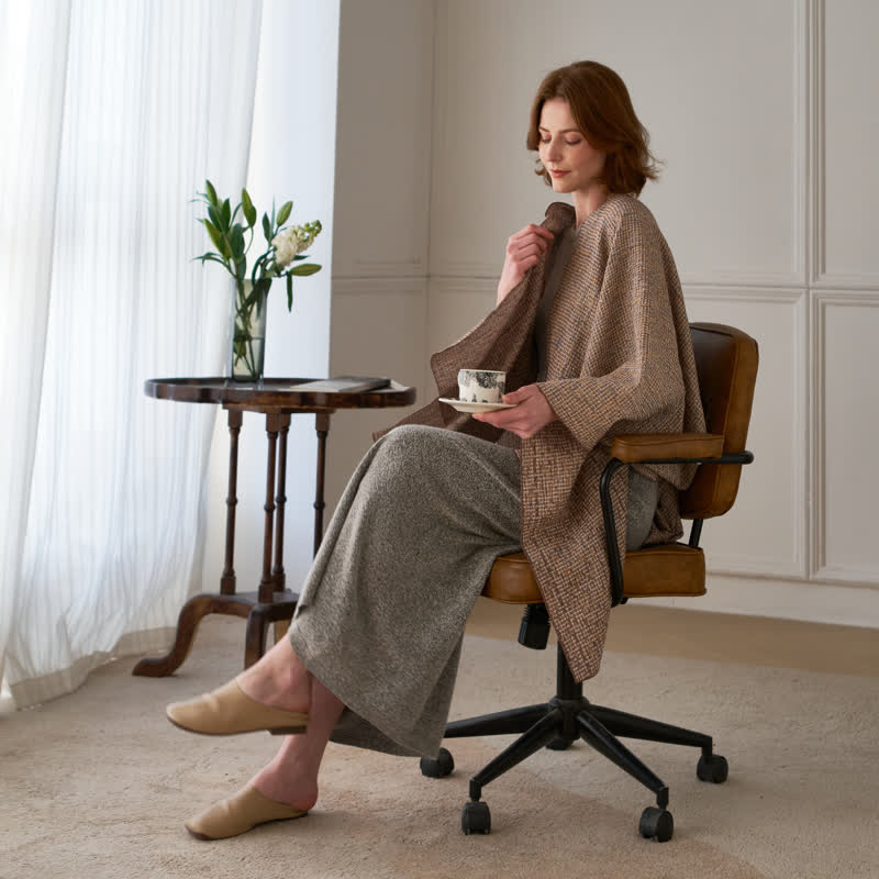 Ownkoti Solid Color Grid Weave Poncho Shawl Wrap - image 7