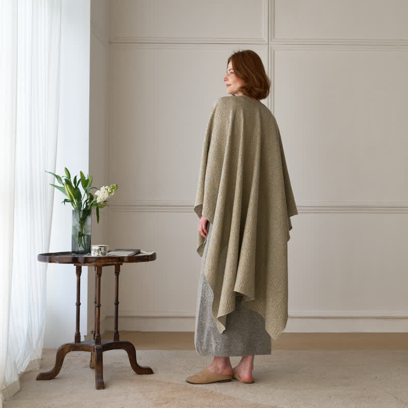 Ownkoti Solid Color Grid Weave Poncho Shawl Wrap - image 5