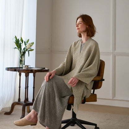 Ownkoti Solid Color Grid Weave Poncho Shawl Wrap - image 1