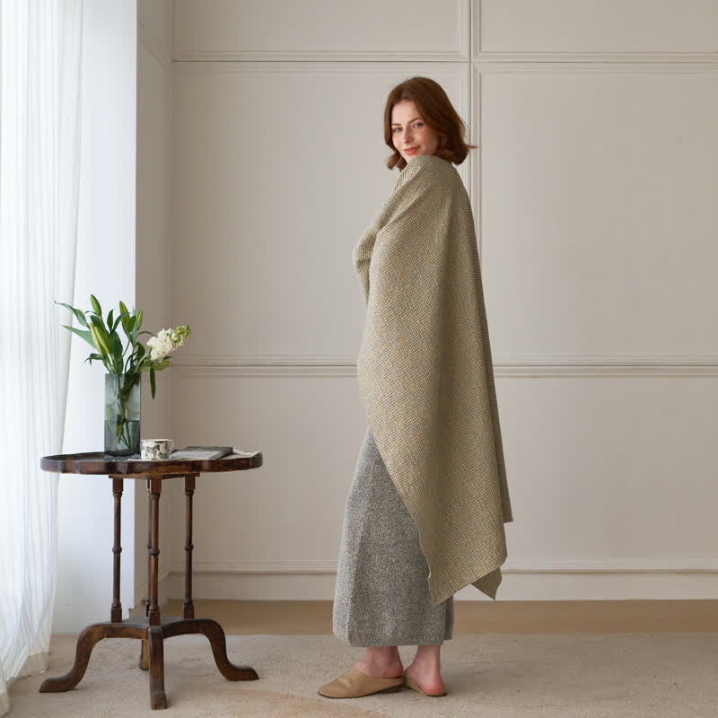 Ownkoti Solid Color Grid Weave Poncho Shawl Wrap - image 3