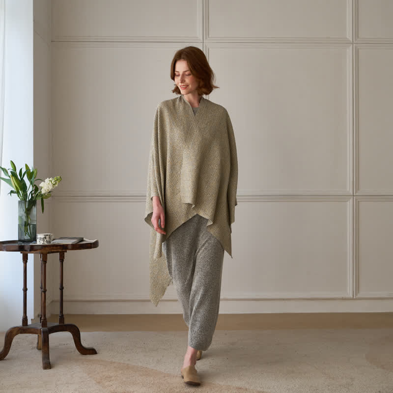 Ownkoti Solid Color Grid Weave Poncho Shawl Wrap - image 2