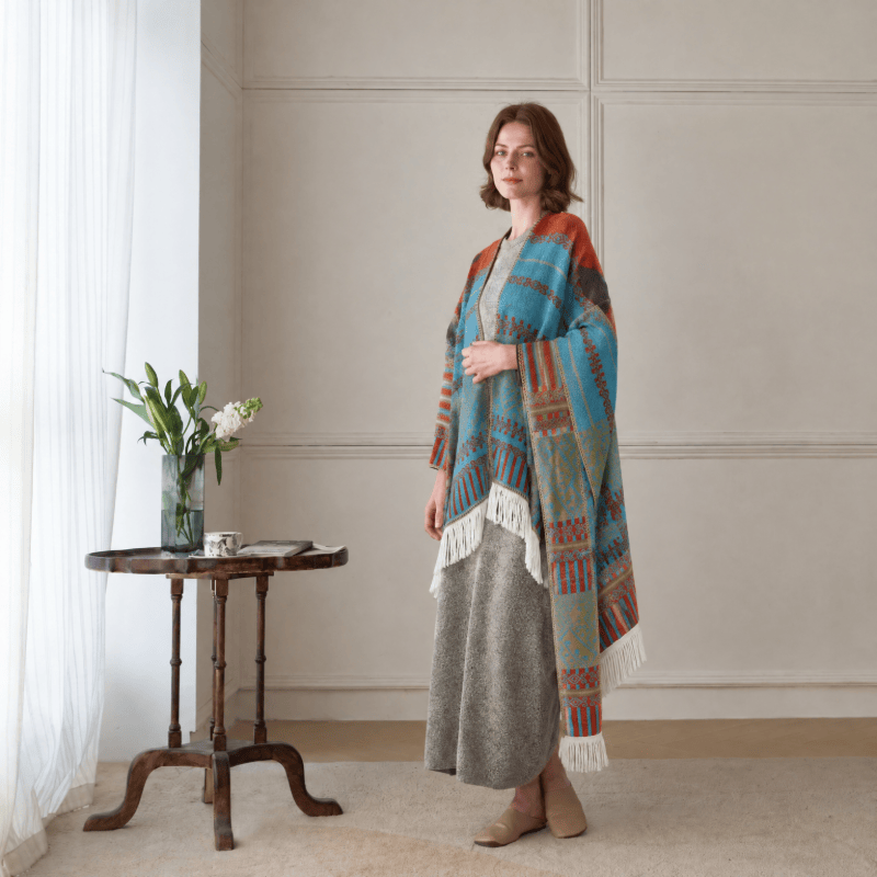Ownkoti Colorful Geometric Woven Poncho Shawl Wrap - image 1