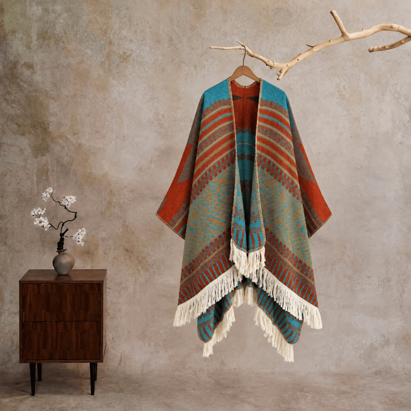 Ownkoti Colorful Geometric Woven Poncho Shawl Wrap - Slit - 24" x 59" - image 0