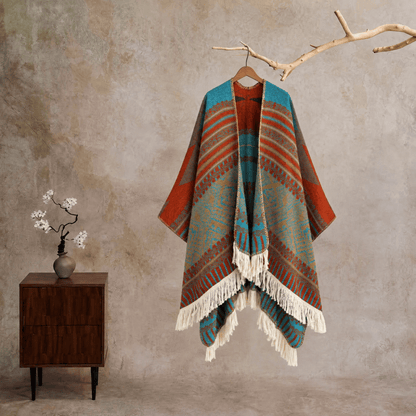 Ownkoti Colorful Geometric Woven Poncho Shawl Wrap - Slit - 24" x 59" - image 0