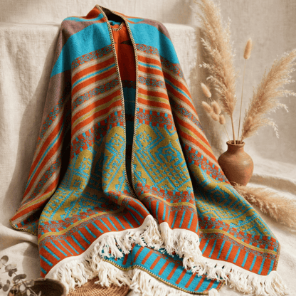 Ownkoti Colorful Geometric Woven Poncho Shawl Wrap - image 2