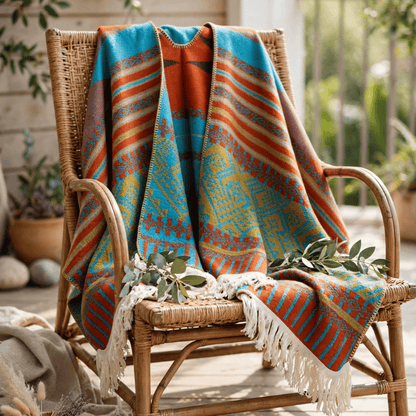 Ownkoti Colorful Geometric Woven Poncho Shawl Wrap - image 3