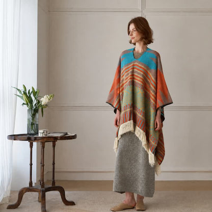 Ownkoti Colorful Geometric Woven Poncho Shawl Wrap - image 6