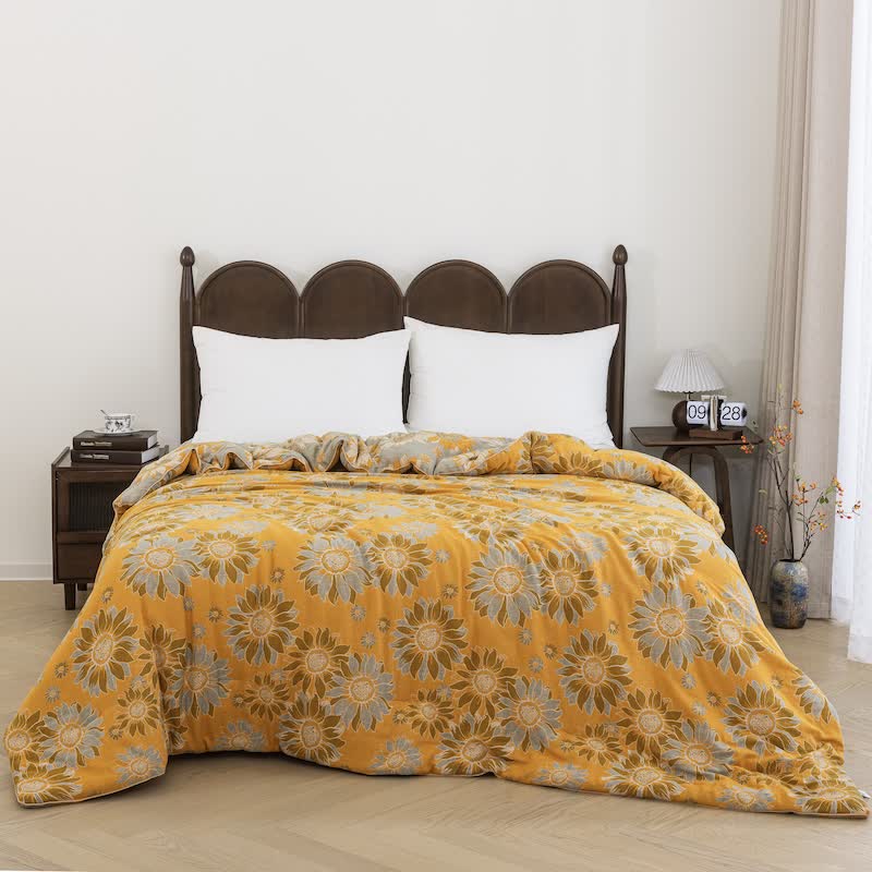 Ownkoti Vintage Orange Sunflower Cotton Gauze Quilt - Orange - Spring & Autumn Quilt - King - image 6