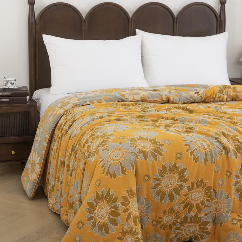 Ownkoti Vintage Orange Sunflower Cotton Gauze Quilt - image 1