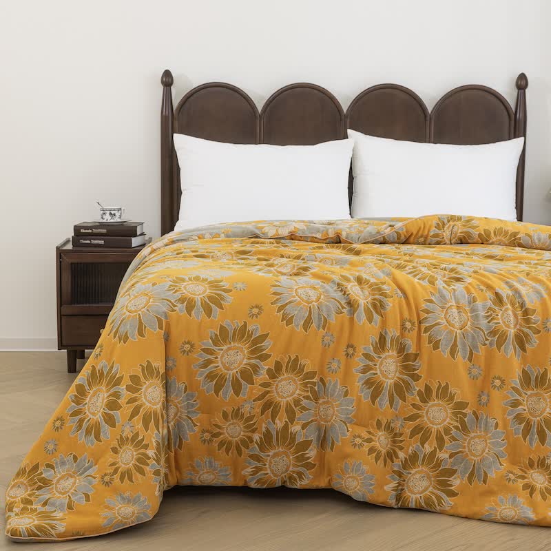 Ownkoti Vintage Orange Sunflower Cotton Gauze Quilt - Orange - Summer Quilt - King - image 0