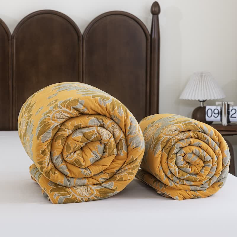 Ownkoti Vintage Orange Sunflower Cotton Gauze Quilt - image 9