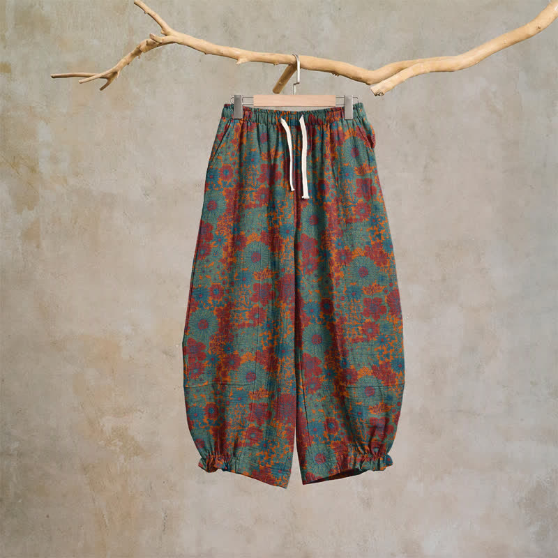 Ownkoti Artistic Ethnic Flower Cotton Lounge Pants - Green - XL - image 6