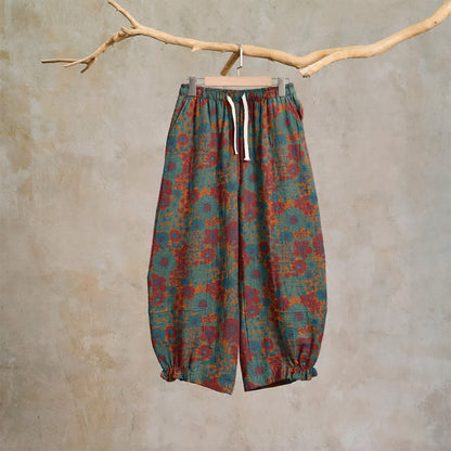Ownkoti Artistic Ethnic Flower Cotton Lounge Pants - Green - XL - image 6