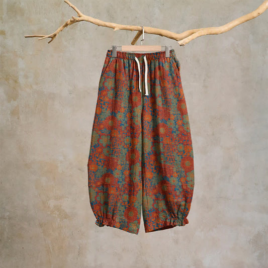 Ownkoti Artistic Ethnic Flower Cotton Lounge Pants - Red - XL - image 0