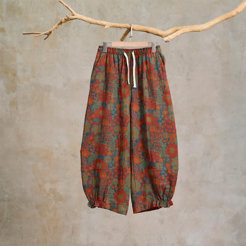Ownkoti Artistic Ethnic Flower Cotton Lounge Pants - Red - XL - image 0