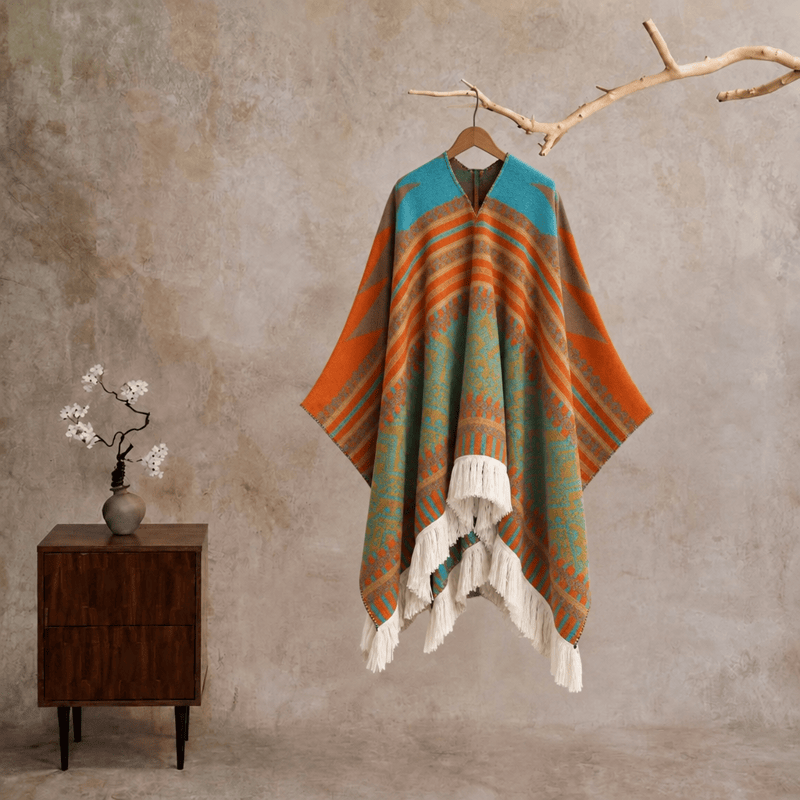 Ownkoti Colorful Geometric Woven Poncho Shawl Wrap - Pullover - 24" x 59" - image 5