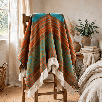 Ownkoti Colorful Geometric Woven Poncho Shawl Wrap - image 8
