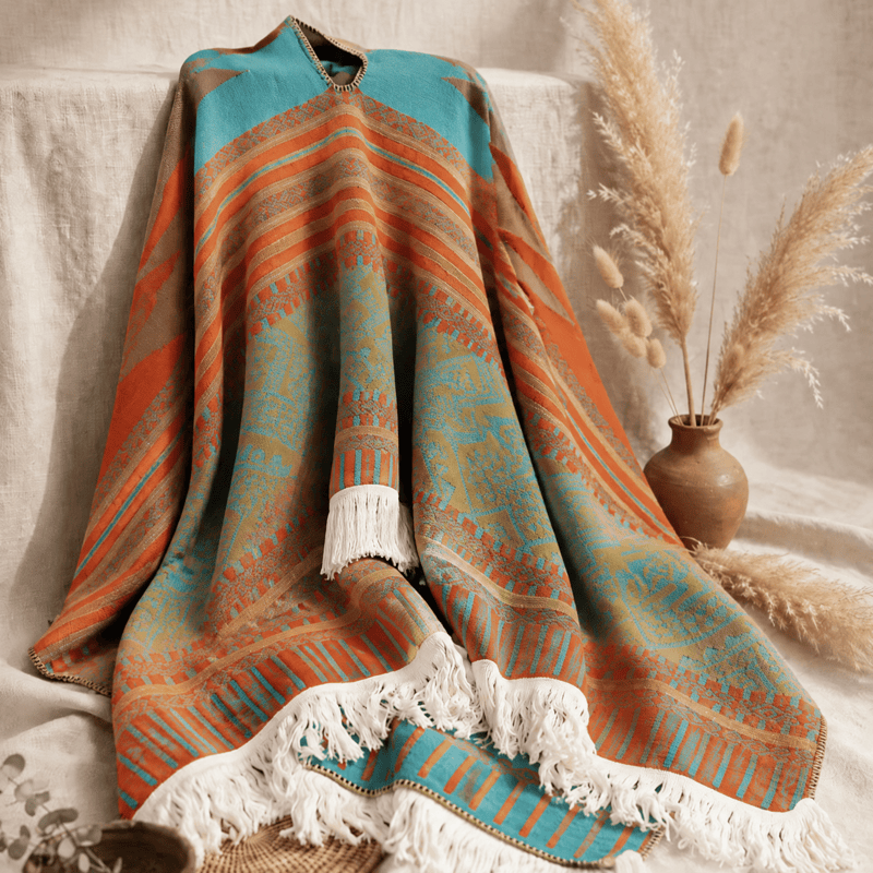 Ownkoti Colorful Geometric Woven Poncho Shawl Wrap - image 7