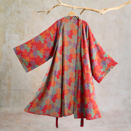 Ownkoti Autumn Maple Leaf Cotton Kimono Robe - Red & Green - XXL - image 0