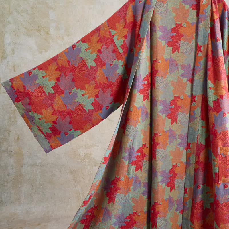 Ownkoti Autumn Maple Leaf Cotton Kimono Robe - image 3