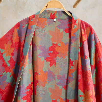 Ownkoti Autumn Maple Leaf Cotton Kimono Robe - image 2