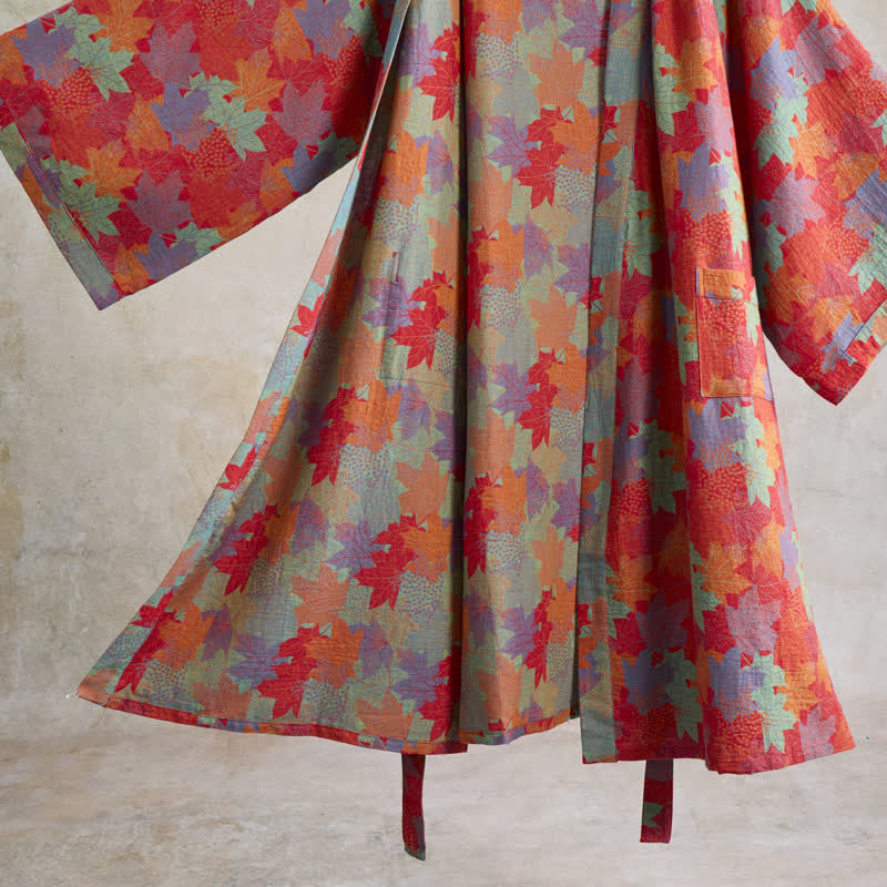 Ownkoti Autumn Maple Leaf Cotton Kimono Robe - image 5
