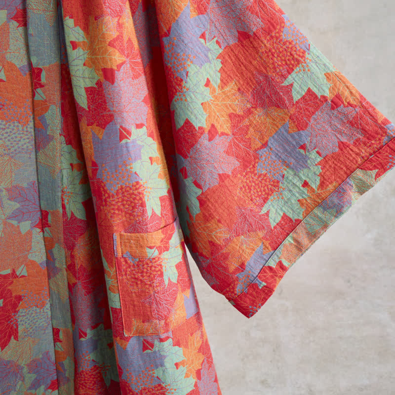 Ownkoti Autumn Maple Leaf Cotton Kimono Robe - image 4