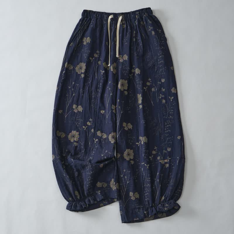 Ownkoti Navy Blue Wildflower Cotton Gauge Lounge Pants - image 2