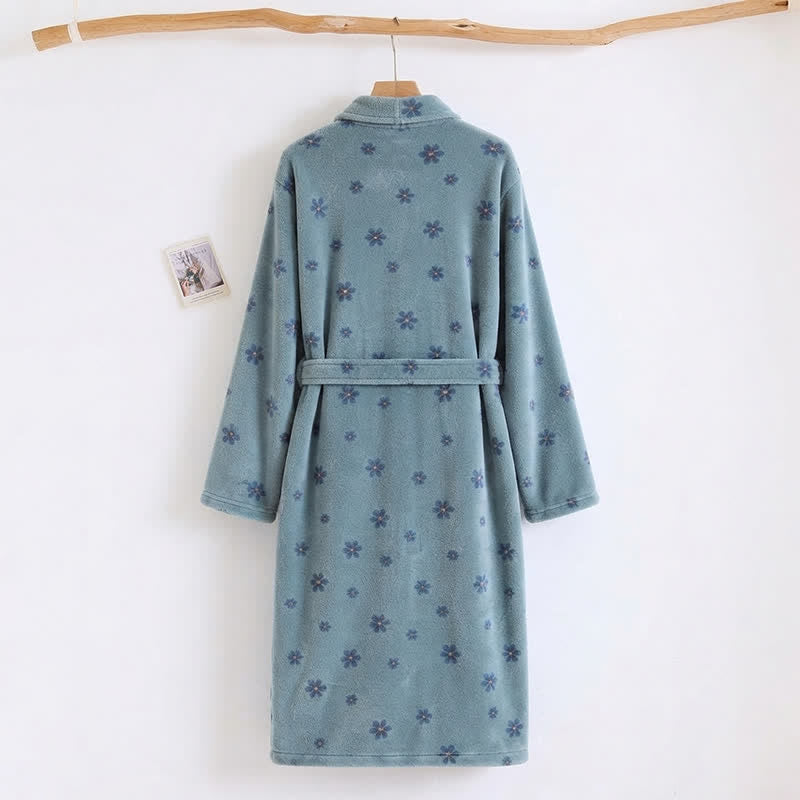 Ownkoti Floral Coral Fleece V-neck Wrap Bath Robe - image 11
