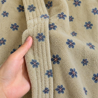 Ownkoti Floral Coral Fleece V-neck Wrap Bath Robe - image 9