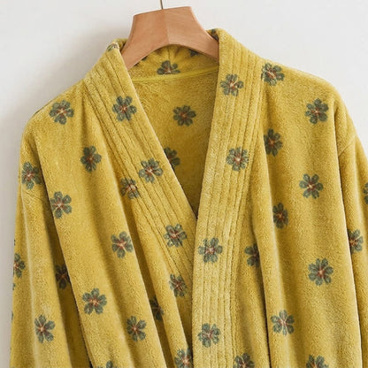 Ownkoti Floral Coral Fleece V-neck Wrap Bath Robe - image 2