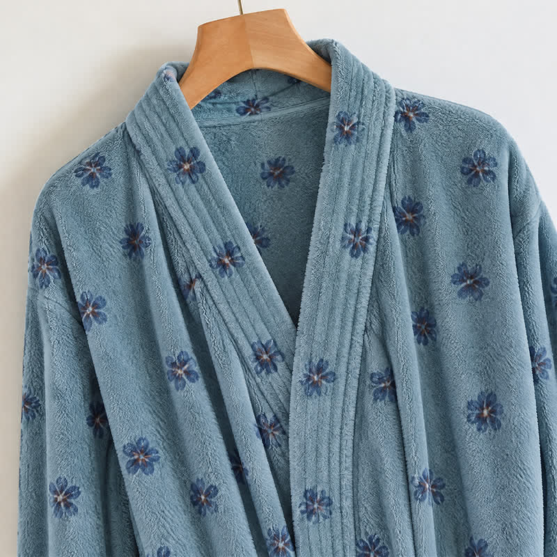 Ownkoti Floral Coral Fleece V-neck Wrap Bath Robe - image 12