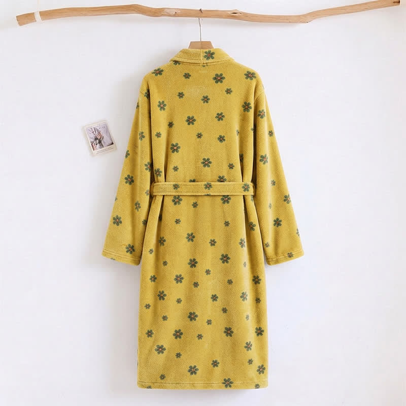Ownkoti Floral Coral Fleece V-neck Wrap Bath Robe - image 1