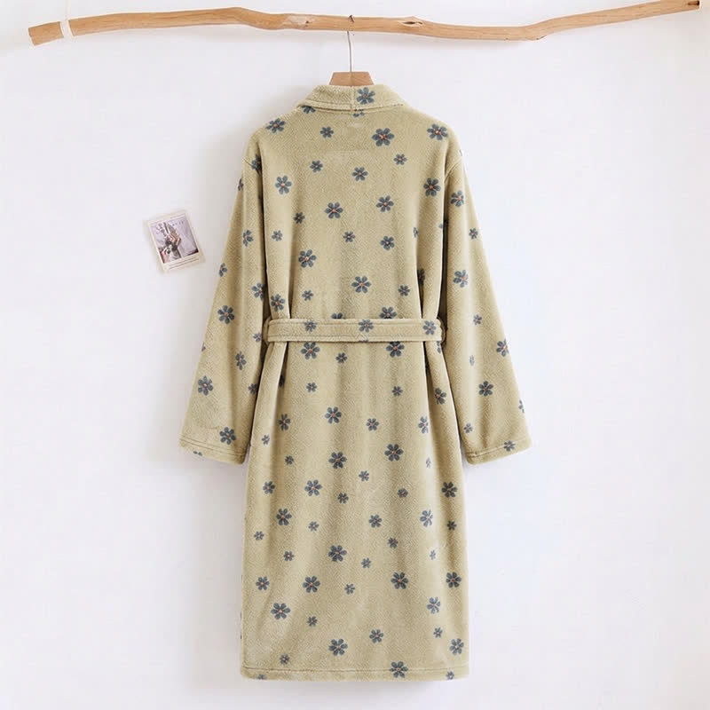 Ownkoti Floral Coral Fleece V-neck Wrap Bath Robe - image 6