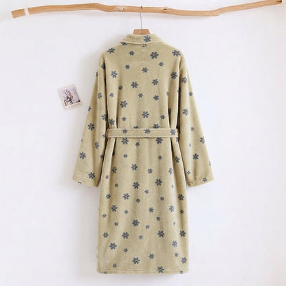 Ownkoti Floral Coral Fleece V-neck Wrap Bath Robe - image 6