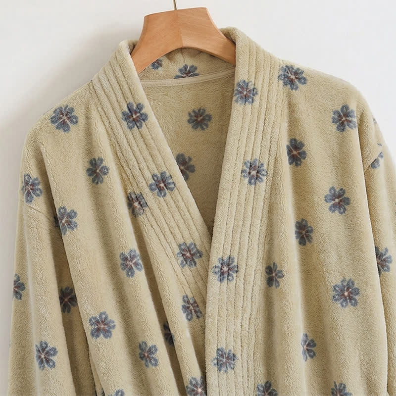 Ownkoti Floral Coral Fleece V-neck Wrap Bath Robe - image 7