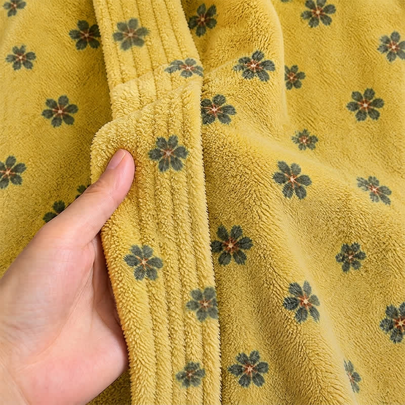Ownkoti Floral Coral Fleece V-neck Wrap Bath Robe - image 4