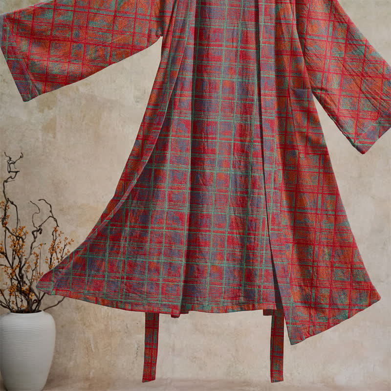 Ownkoti Red Plaid Cotton Gauze Kimono Robe - image 3