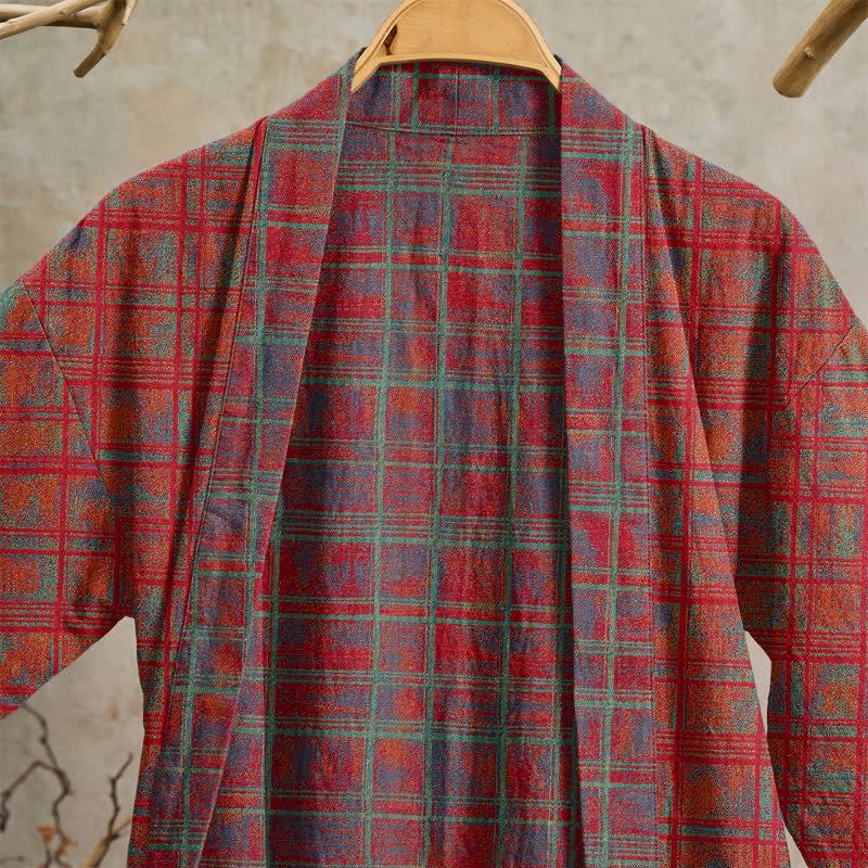 Ownkoti Red Plaid Cotton Gauze Kimono Robe - image 2