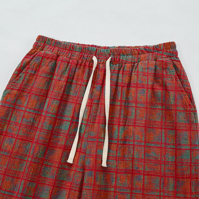 Ownkoti Vintage Red Plaid Cotton Harem Pants - image 2
