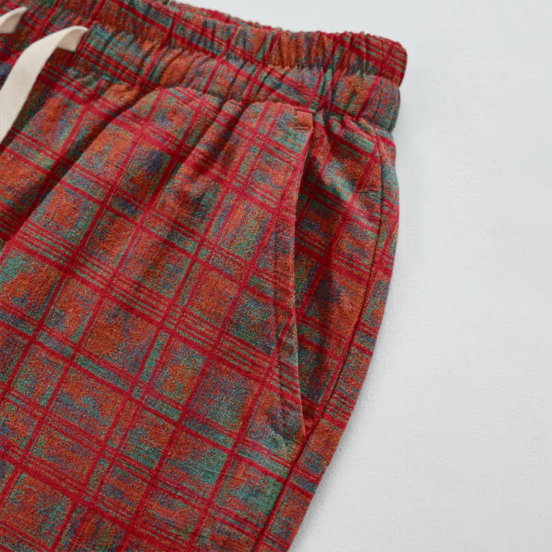 Ownkoti Vintage Red Plaid Cotton Harem Pants - image 3