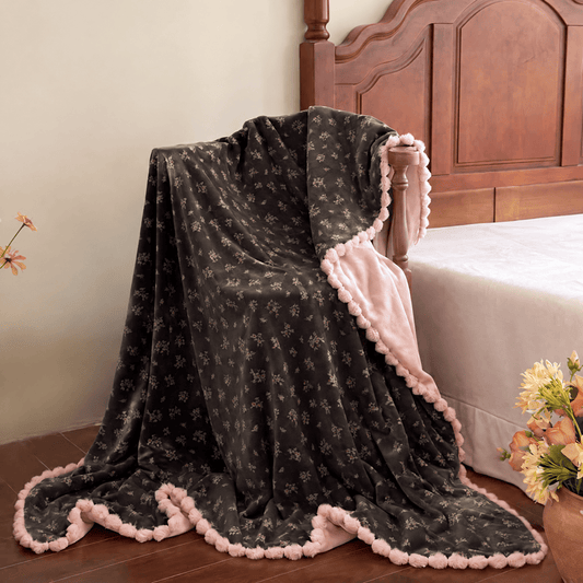 Ownkoti Vintage Ditsy Floral Decorative Throw Blanket - Black - 59" x 79" - image 0